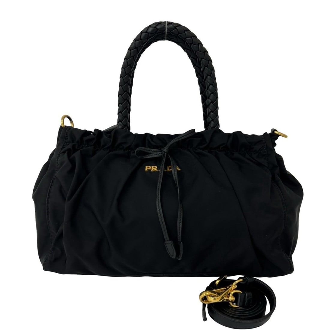 PRADA Prada Logo Hardware Rope Handle Nylon Leather 2-way Shoulder Bag Handbag Mini Tote Black 20106: --- Catalog ---Category: SizeSize (HxWxD): 19cm x 30cm x 12.5cm / 7.48'' x 11.81'' x 4.92''Category: DesignType: Handbag, Shoulder bagColor: BlackGender: WomenMaterial: Nylon , Leather Category: Gener