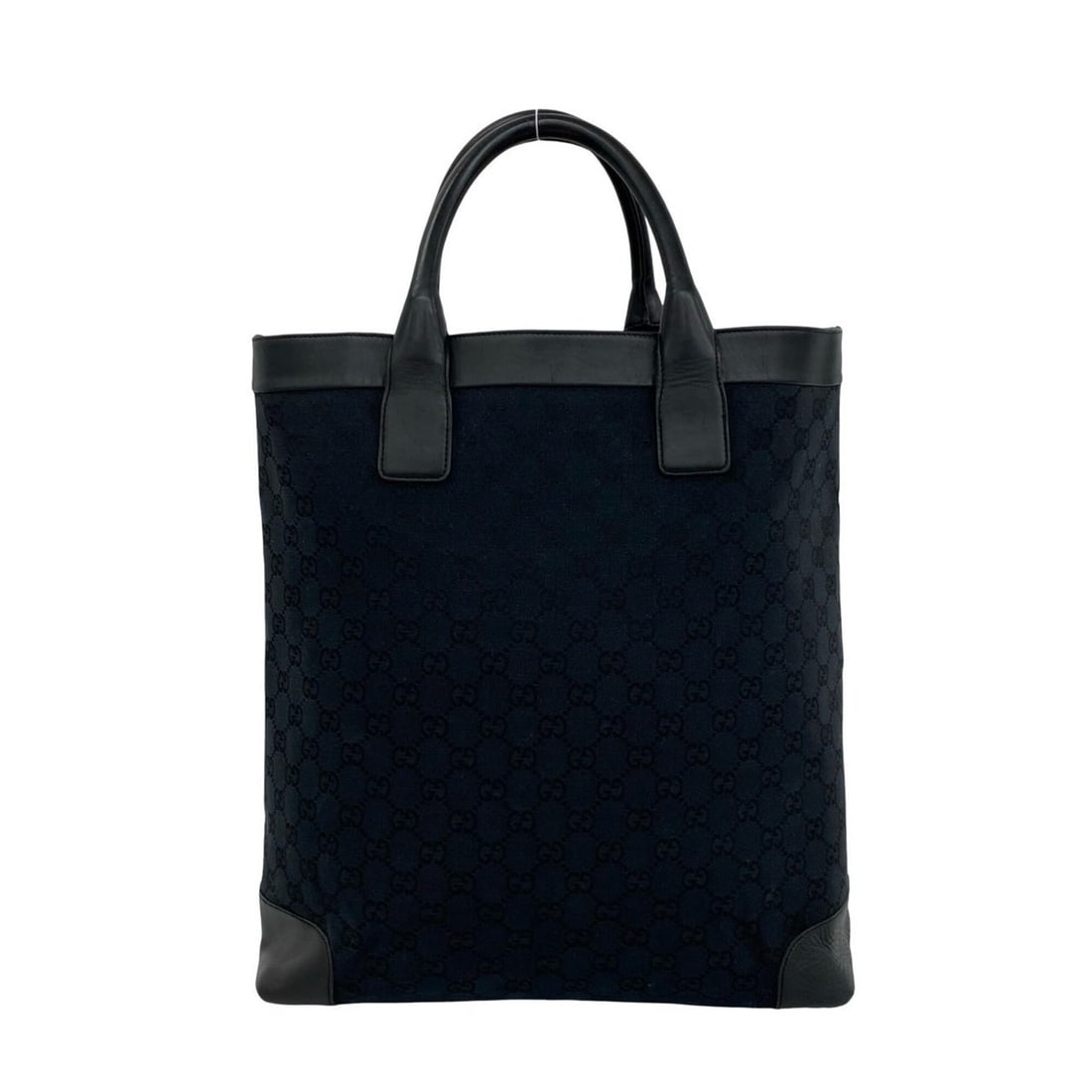GUCCI GG Logo Pattern Leather Canvas Tote Bag Handbag, A4 Size Compatible, Black, 37694
