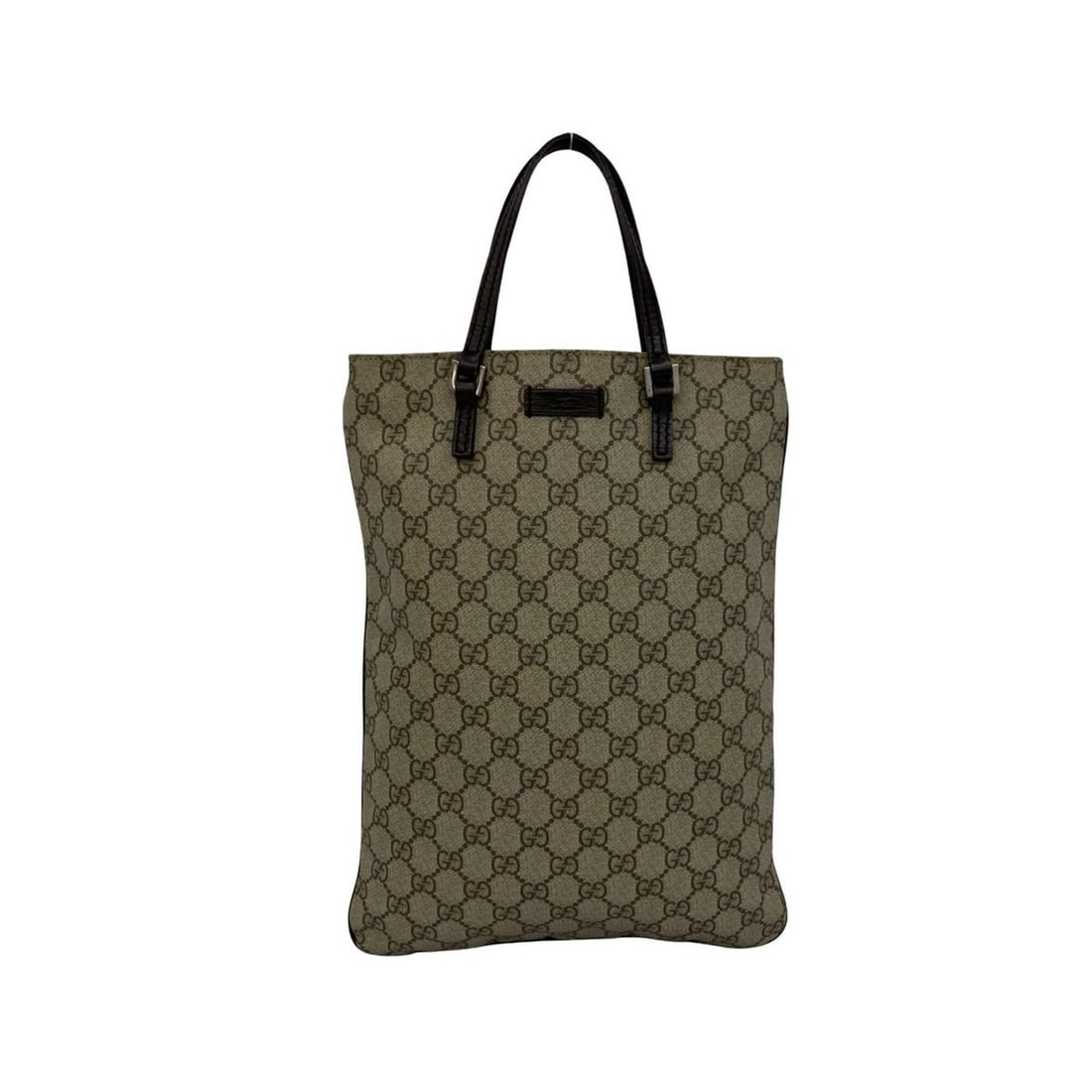 GUCCI GG Supreme logo embossed leather mini tote bag, brown, genuine leather, 26773: --- Catalog ---Category: SizeSize (HxWxD): 34.5cm x 26.5cm / 13.58'' x 10.43''Category: DesignType: Handbag, Tote bagColor: BrownGender: WomenMaterial: Leather , Elastane Category: GeneralBrand: Gucci