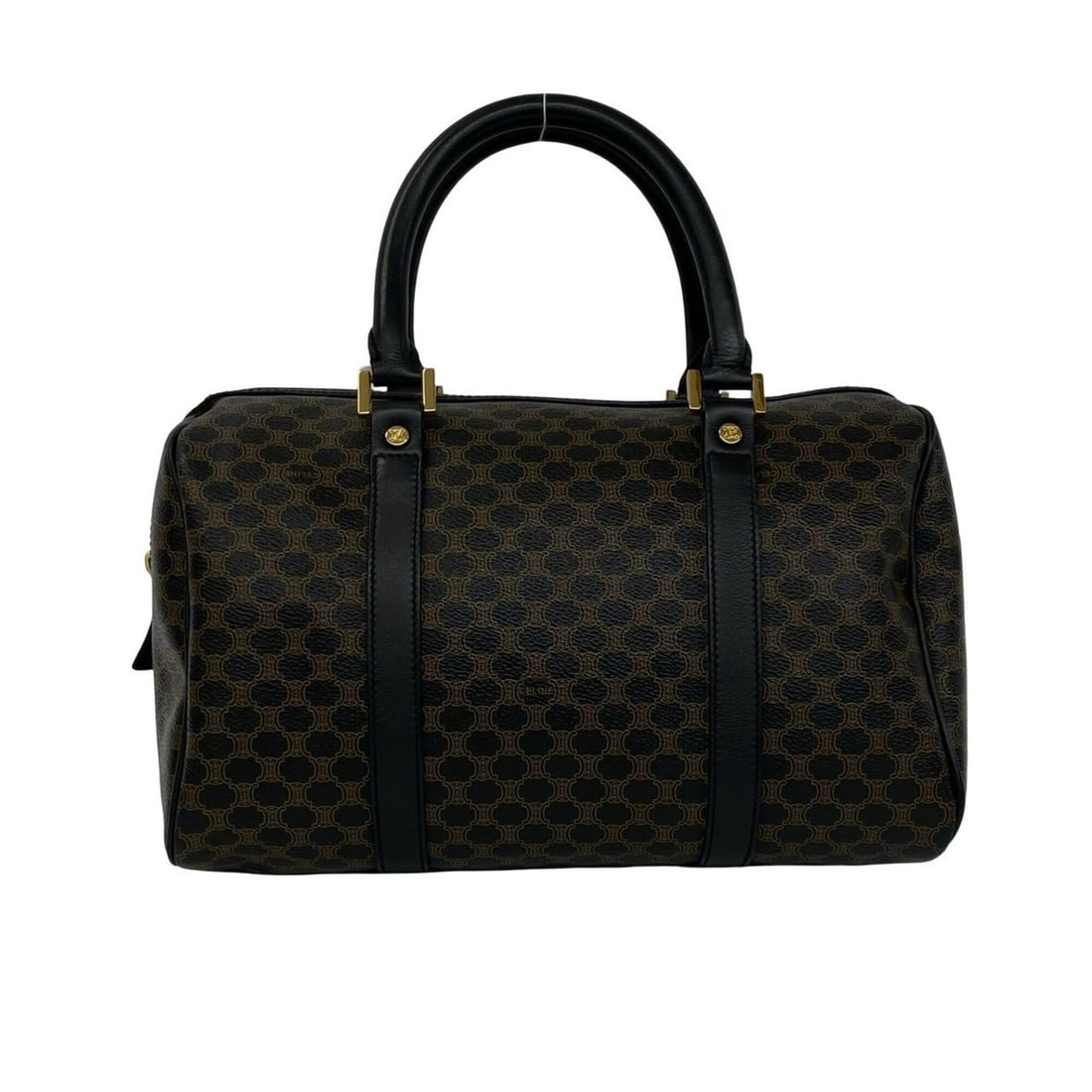 CELINE Macadam Blazon Pattern Triomphe Leather Boston Bag Handbag Brown 19832