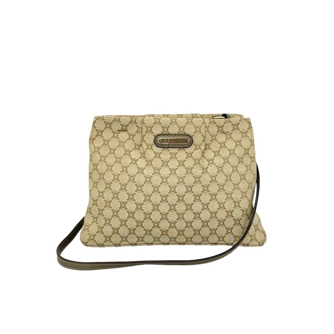 CELINE Macadam Blazon Pattern Triomphe Canvas Leather Genuine Shoulder Bag Pochette Beige 17403