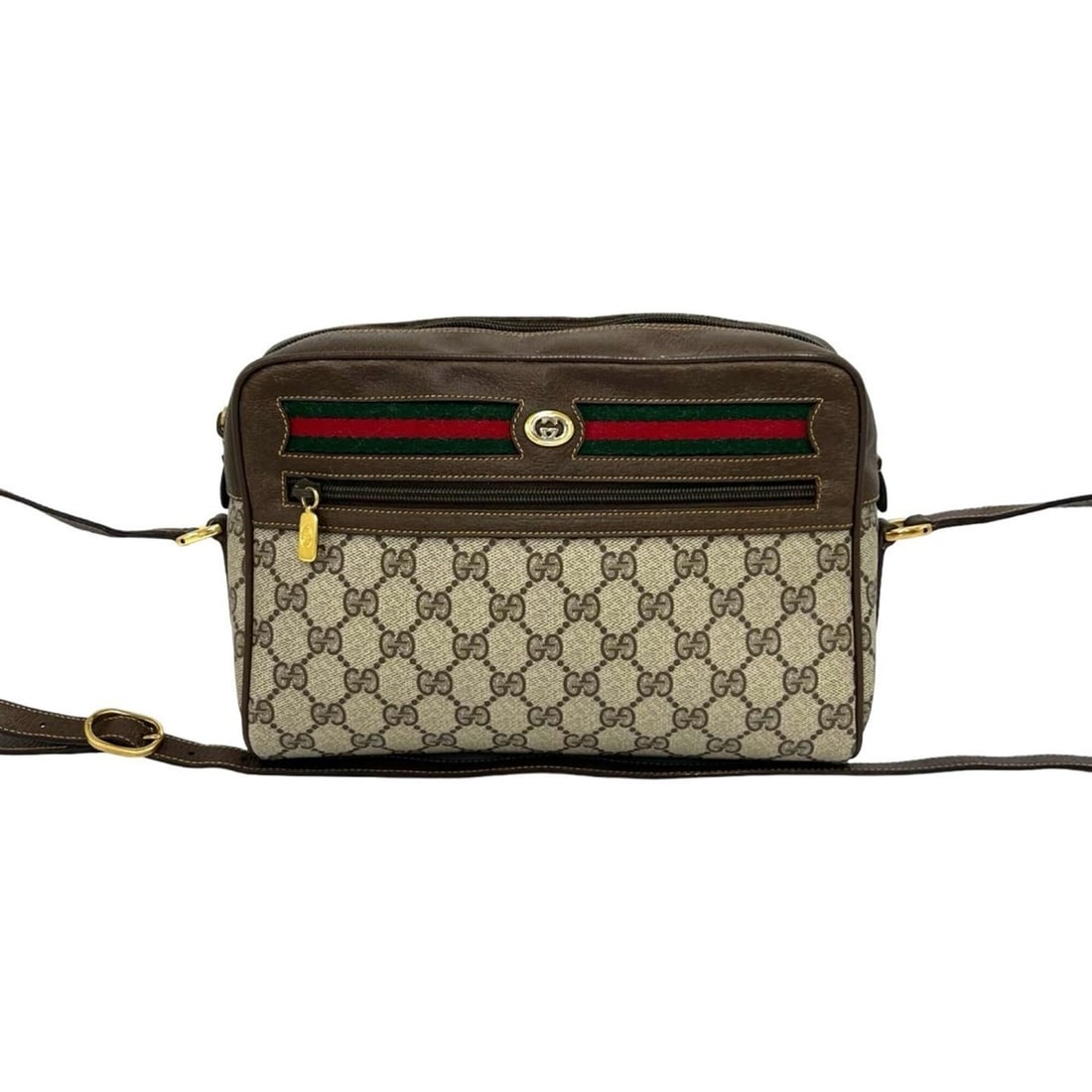 GUCCI (Old Gucci) Sherry Line GG Logo Pattern Leather Shoulder Bag/Sacoche/Pochette, Brown, 36839