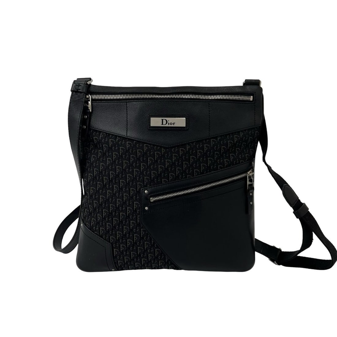 Christian Dior Street Chic Trotter Leather and Canvas Shoulder Bag/Sacoche, Black 28022