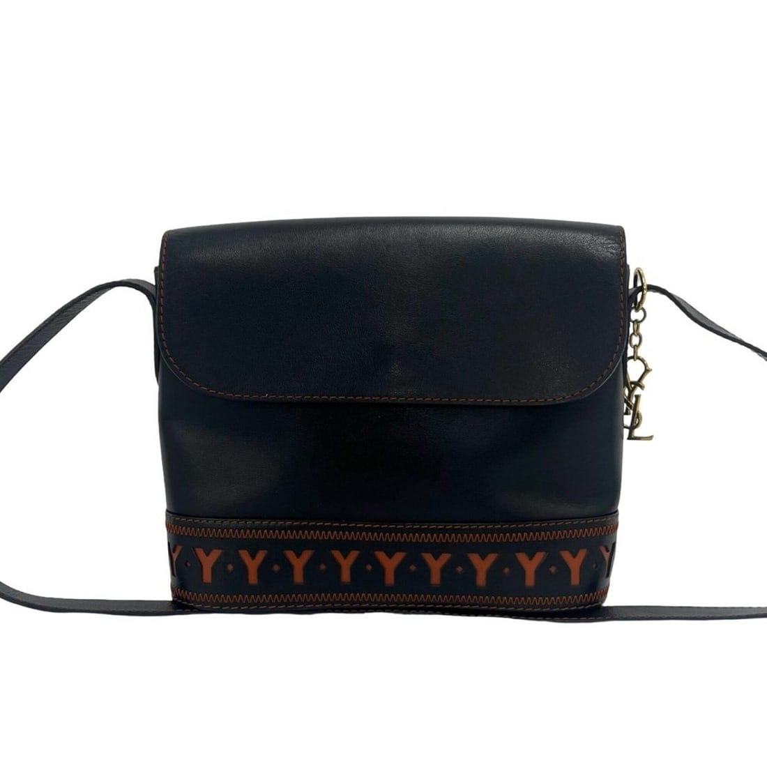 YVES SAINT LAURENT Vintage YSL Logo Hardware Leather One Shoulder Bag Black 02002