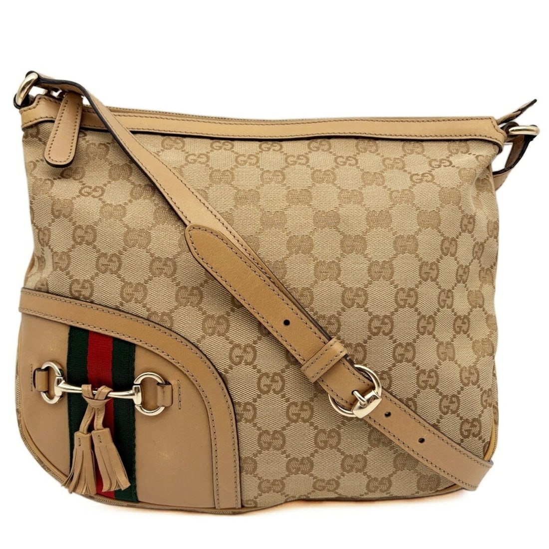Gucci GUCCI Bag Shoulder GG Canvas 232967 Beige Horsebit Tassel Sherry Line: --- Catalog ---Category: SizeSize (HxWxD): 24cm x 32cm x 4cm / 9.44'' x 12.59'' x 1.57''Category: DesignType: Shoulder bagColor: Beige, BrownGender: Women,MenMaterial: Canvas , Leather Category: Gener