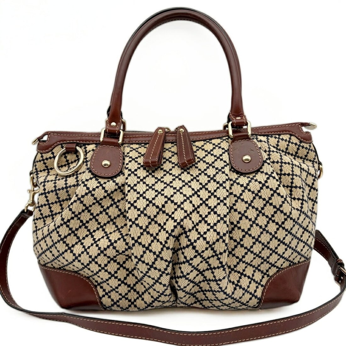 Gucci Diamante Sukey Shoulder Bag for Women, 285730, Beige/Brown, 2-way: --- Catalog ---Category: SizeSize (HxWxD): 27.5cm x 33.5cm x 14cm / 10.82'' x 13.18'' x 5.51''Category: DesignType: Shoulder bagColor: Beige, BrownGender: WomenMaterial: Canvas , Leather Category: Gen