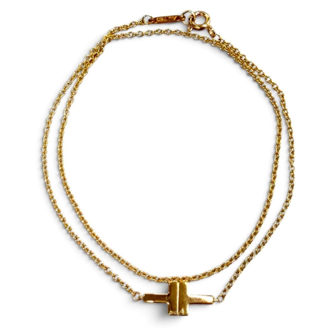 TIFFANY&Co. Tiffany T TWO Double Chain Bracelet, 750 (PG) Pink Gold, Weight 3.86g, Women's, with