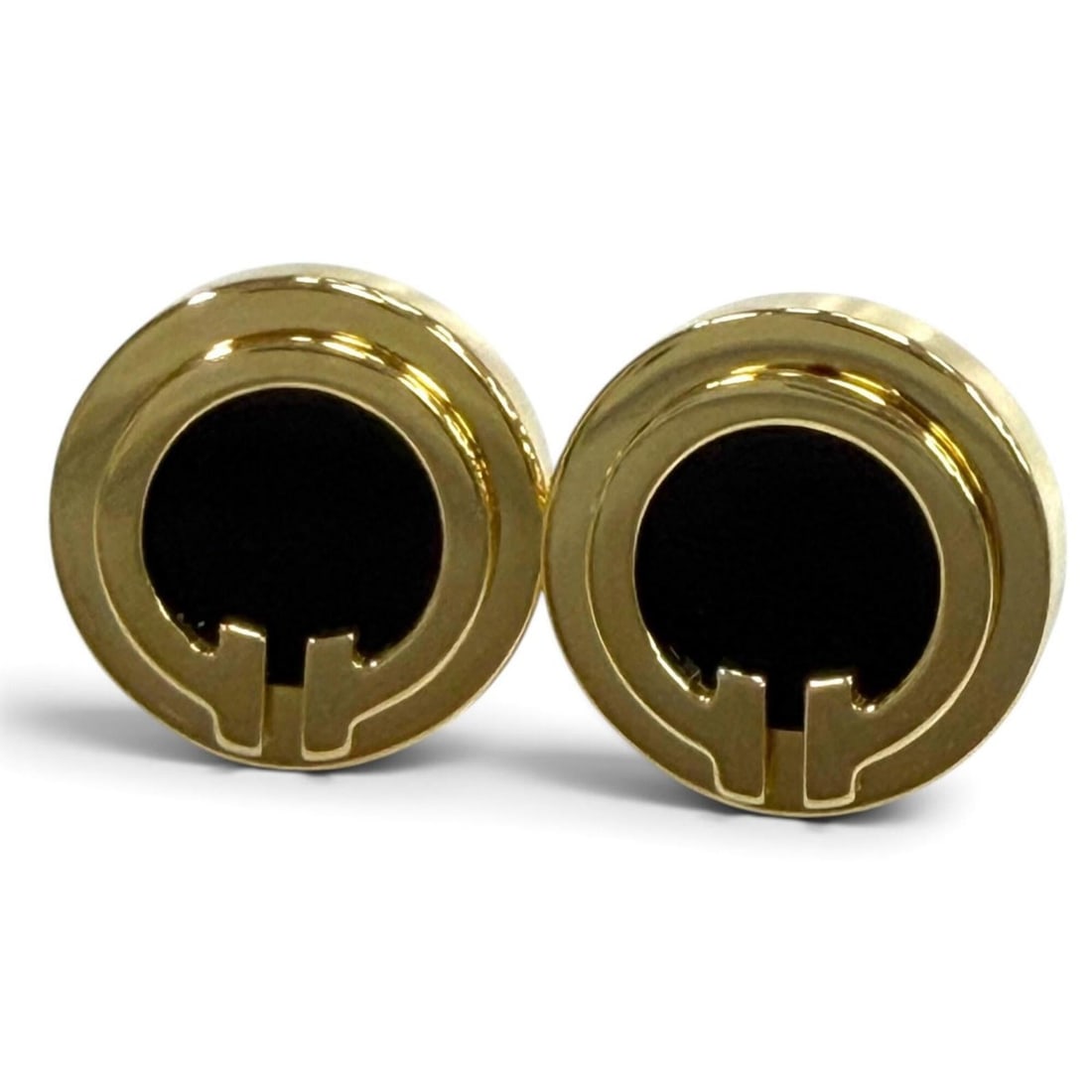 TIFFANY&Co. Tiffany T TWO Circle 750 (YG) Onyx Earrings, Purchased March 2021, Yellow Gold, Made in