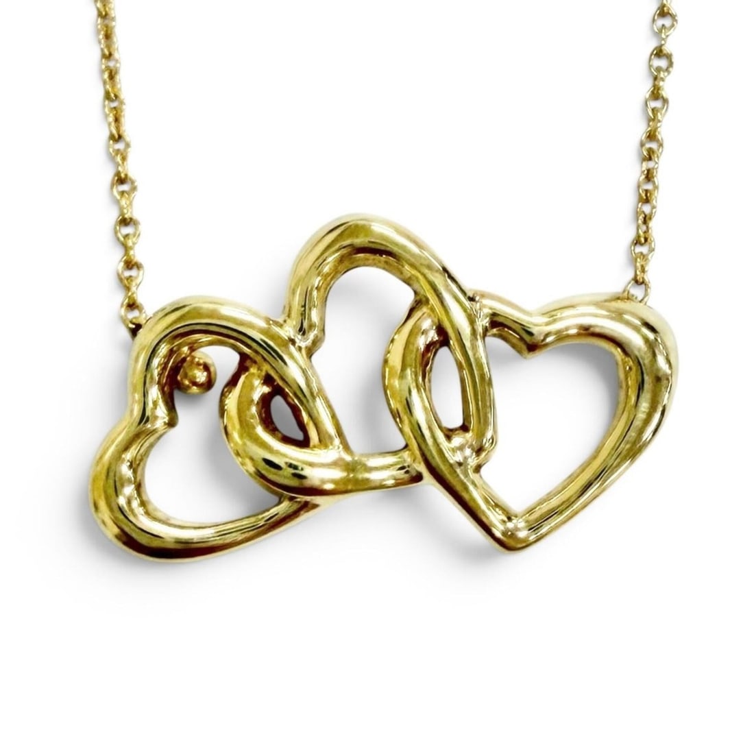 TIFFANY&Co. Tiffany Triple Heart Necklace Pendant Accessory, 750 (YG) 18K Yellow Gold, Weight 3.78g,