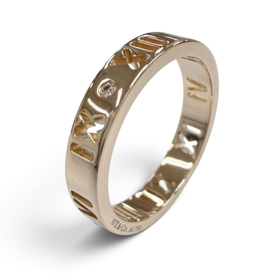 TIFFANY&Co. Tiffany Pierced Atlas 4P Diamond Ring AU750 (PG) Pink Gold Weight 3.12g Women's