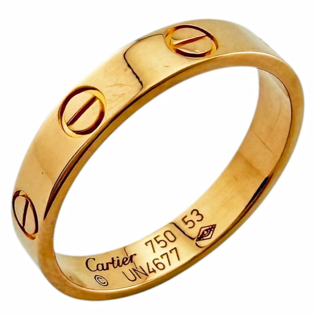 Cartier Mini Love Ring, 18K Pink Gold, Women's, Pre-owned.: --- Catalog ---Category: PackNumber in Pack: 1Category: SizeWidth: 3.5mm / 0.14''Weight: 3.2g / 0.11oz.JP Size: 12.5US Size: 6.5Category: DesignType: Band ringGender: WomenHandmade: YesMaterial: Pink 