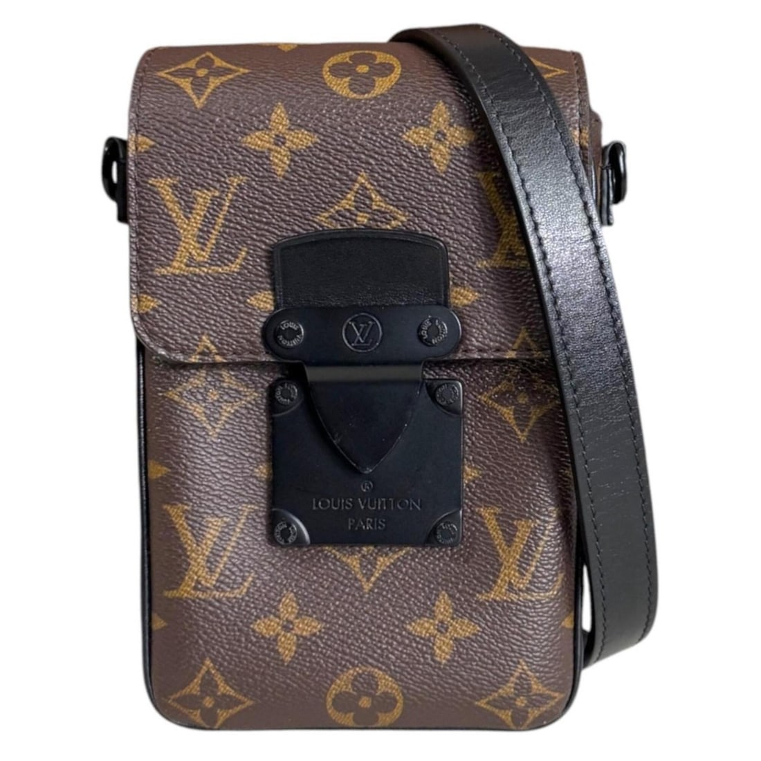 Louis Vuitton S-Lock Vertical Wearable Wallet Monogram Macassar Shoulder Bag M81522 Brown Men's