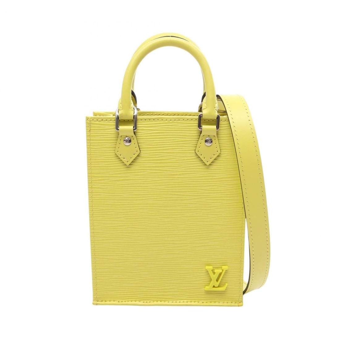 Louis Vuitton Petite Sac Plat 2-Way Handbag, Leather, Epi Women's, Green, M80169: --- Catalog ---Category: SizeSize (HxWxD): 17cm x 14cm x 5cm / 6.69'' x 5.51'' x 1.96''Category: DesignType: HandbagColor: YellowGender: WomenMaterial: Epi leather Category: GeneralMPN: M80169Brand: L