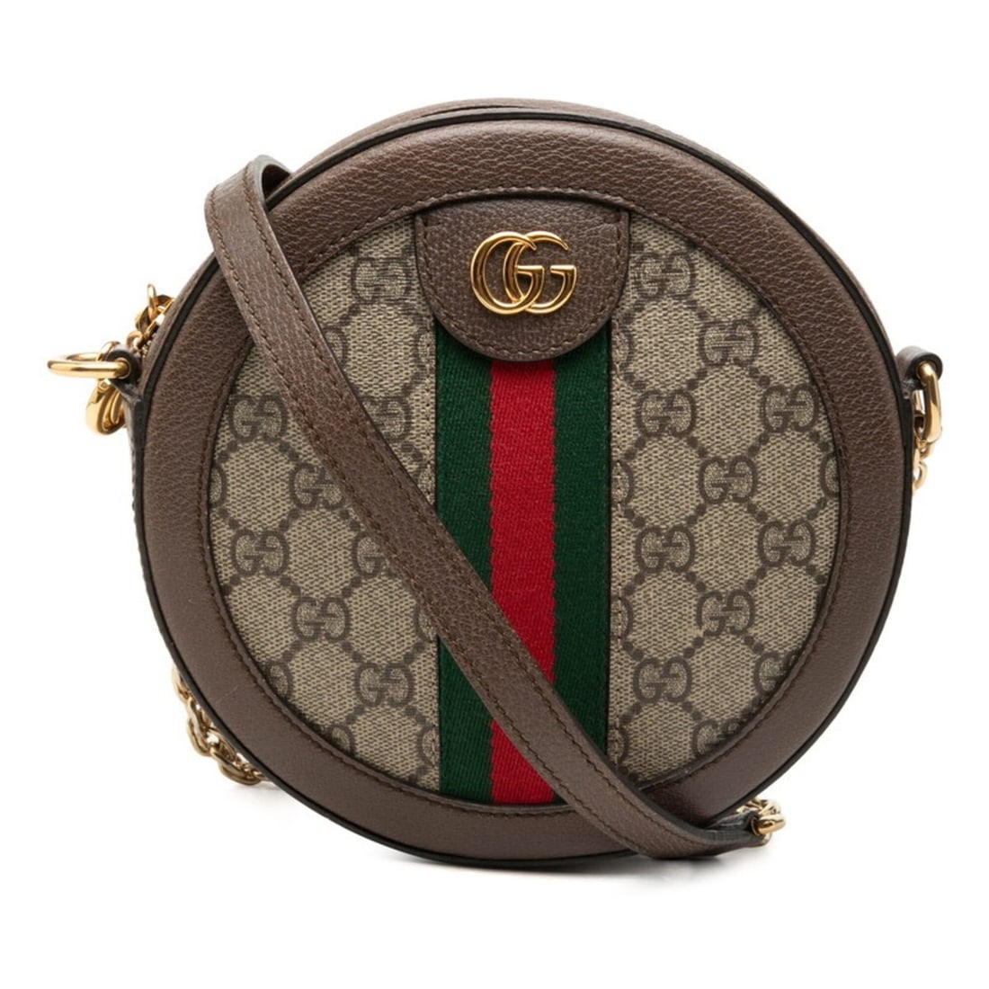 Gucci Ophidia GG Supreme Crossbody Chain Shoulder Bag, Round, 550618, Beige Brown Leather, Women's
