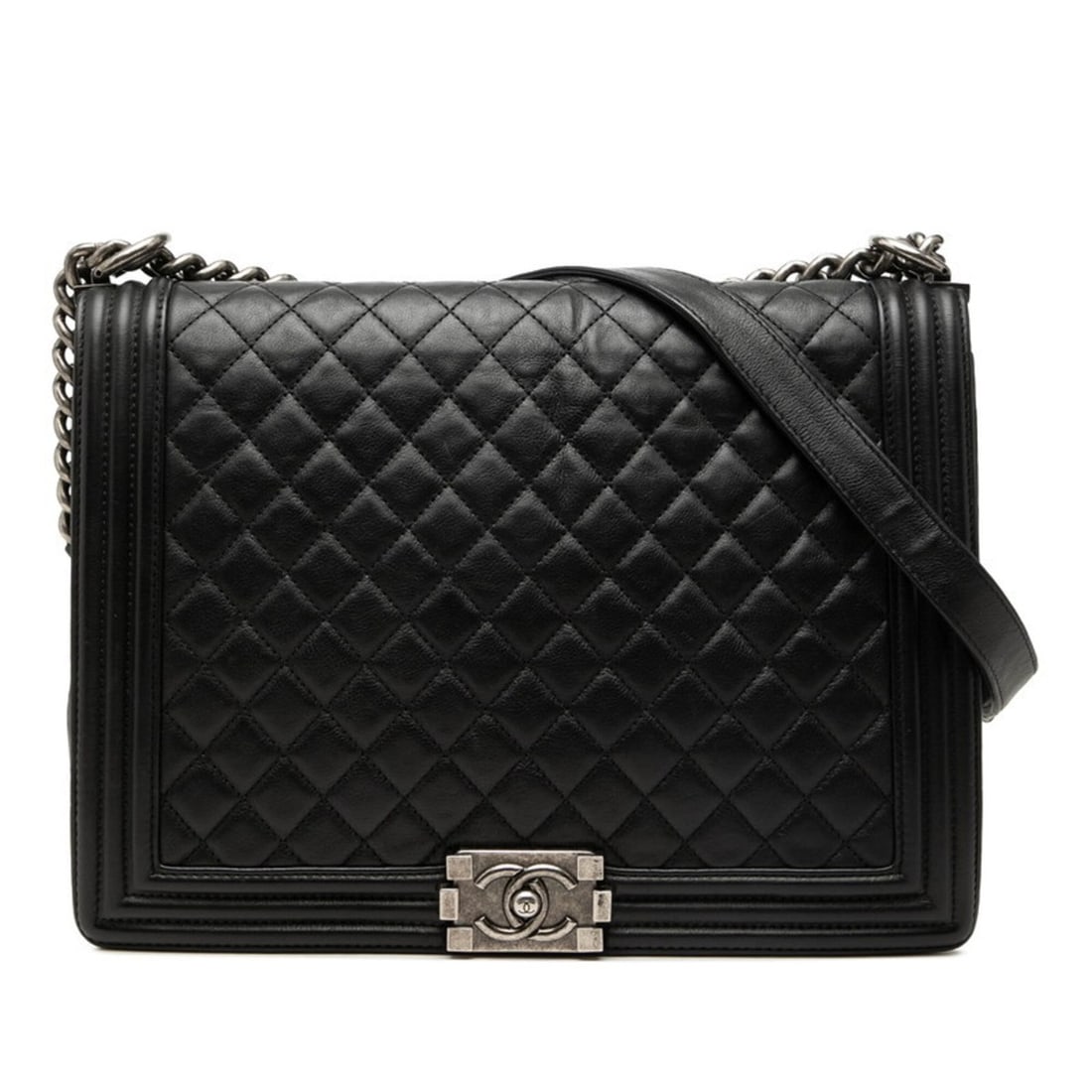 Chanel Boy Matelassé 30 Coco Mark Chain Shoulder Bag, Black Lambskin, Women's CHANEL: --- Catalog ---Category: SizeSize (HxWxD): 22cm x 30cm x 8cm / 8.66'' x 11.81'' x 3.14''Category: DesignType: Shoulder bagColor: BlackGender: WomenMaterial: Leather Category: GeneralBrand: Chanel--- I