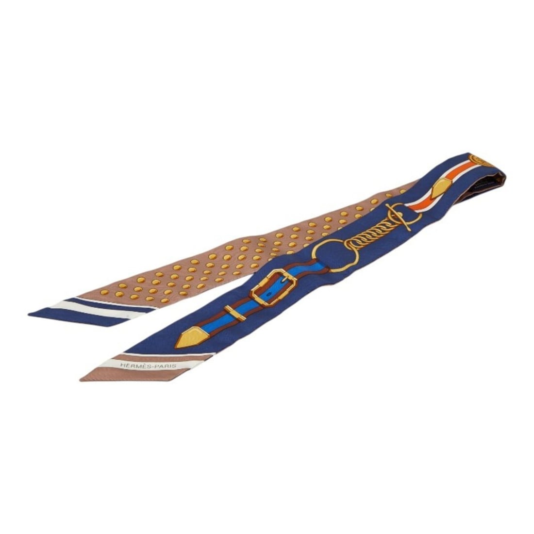 Hermes Twilly Grand Tralala Scarf/Muffler, Navy/Beige, Silk, Women's.