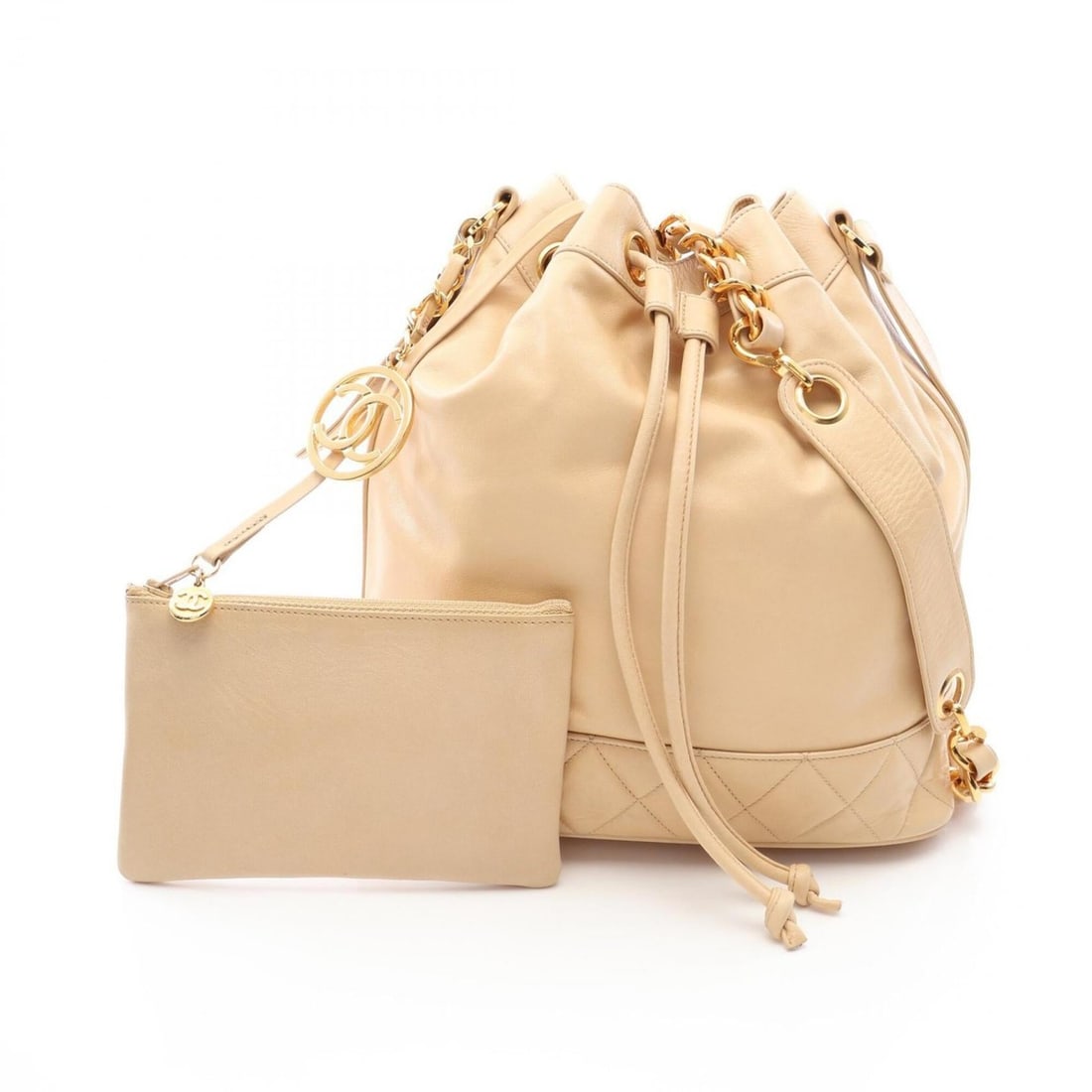 Chanel Coco Charm Drawstring Handbag with Pouch, Shoulder Bag, Lambskin Leather, Women's, Beige: --- Catalog ---Category: SizeSize (HxWxD): 26cm x 22cm x 16cm / 10.23'' x 8.66'' x 6.29''Category: DesignType: Handbag, Shoulder bagColor: BeigeGender: WomenMaterial: Leather Leather/Fur Type: Lambski
