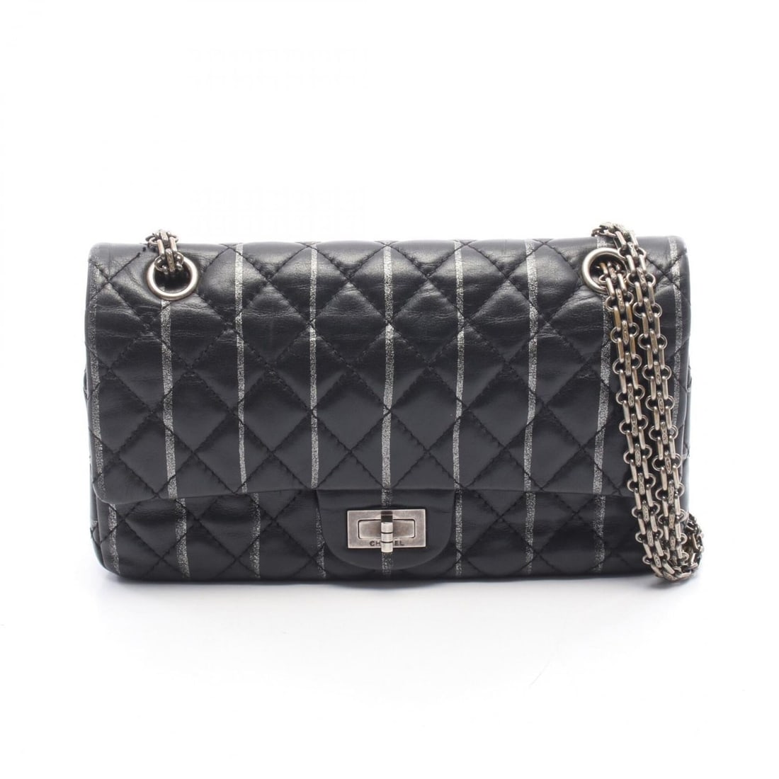 Chanel 2.55 Matelassé Mademoiselle Chain Shoulder Bag Handbag Leather Women's Black/Silver (1 of 17)