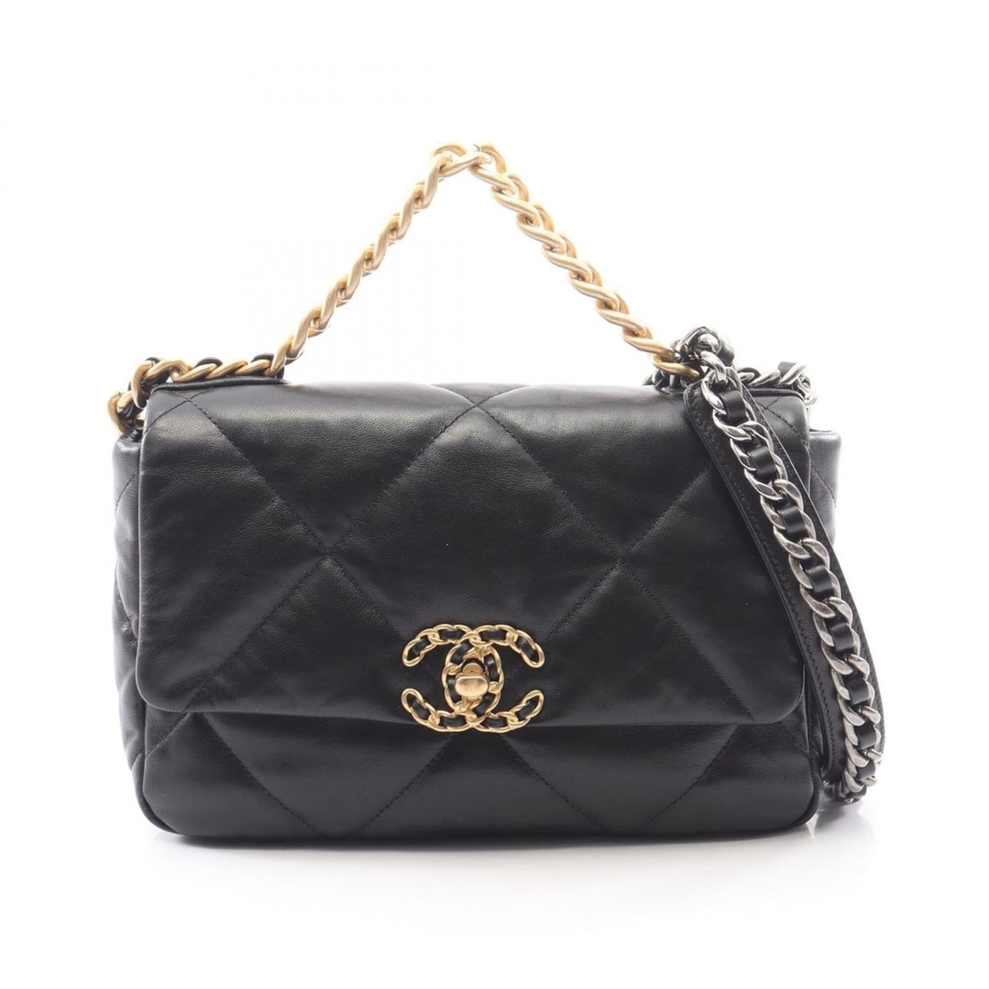 Chanel 19 Dixneuf Matelassé 2-Way Shoulder Bag/Handbag, Lambskin Leather, Women's, Black (AS1160): --- Catalog ---Category: SizeSize (HxWxD): 17cm x 25cm x 8cm / 6.69'' x 9.84'' x 3.14''Category: DesignType: Handbag, Shoulder bagColor: BlackGender: WomenMaterial: Leather Leather/Fur Type: LambskinC