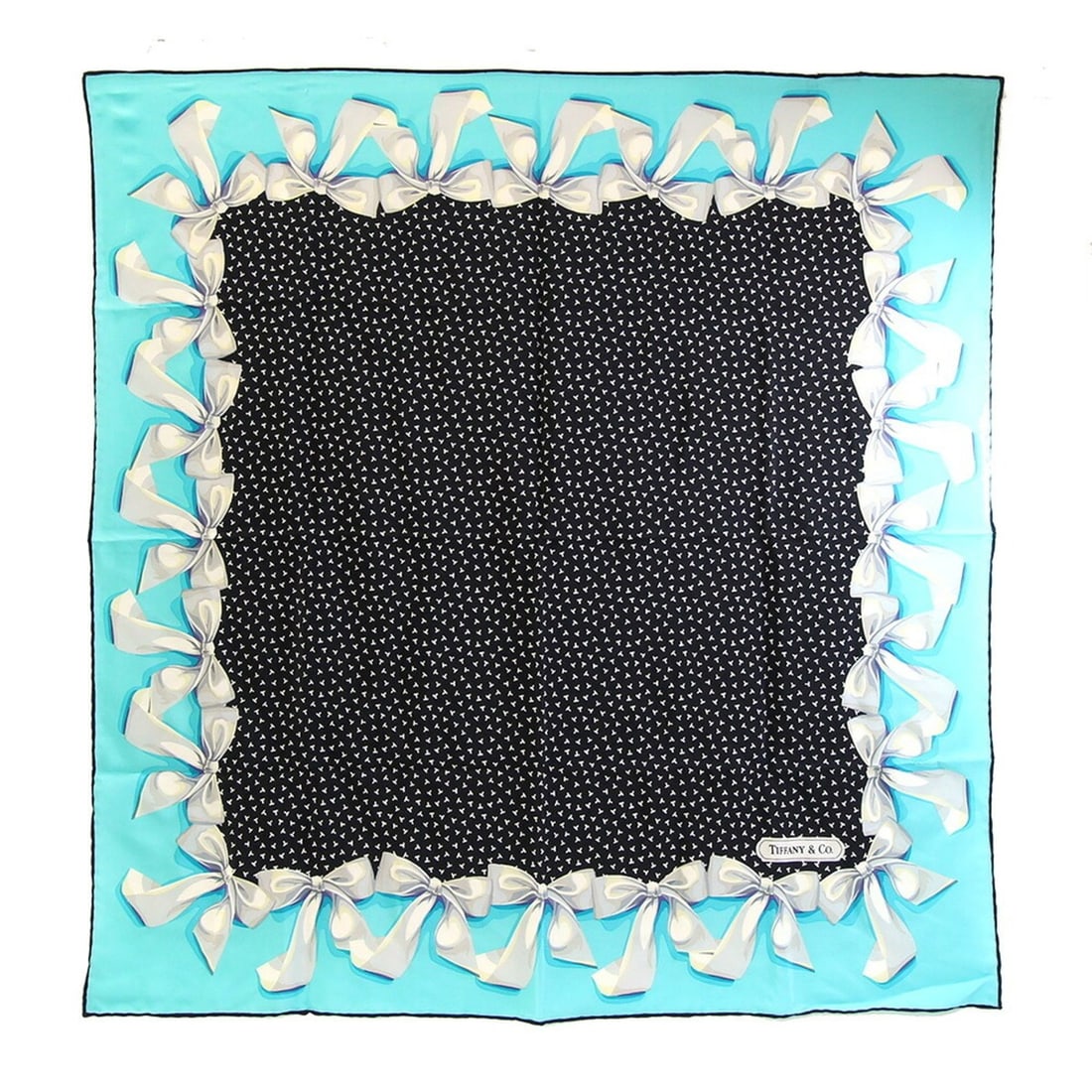Tiffany & Co. Scarf/Muffler, T DESIGN, Light Blue/Black Silk Ribbon, Large Stole, Women's.