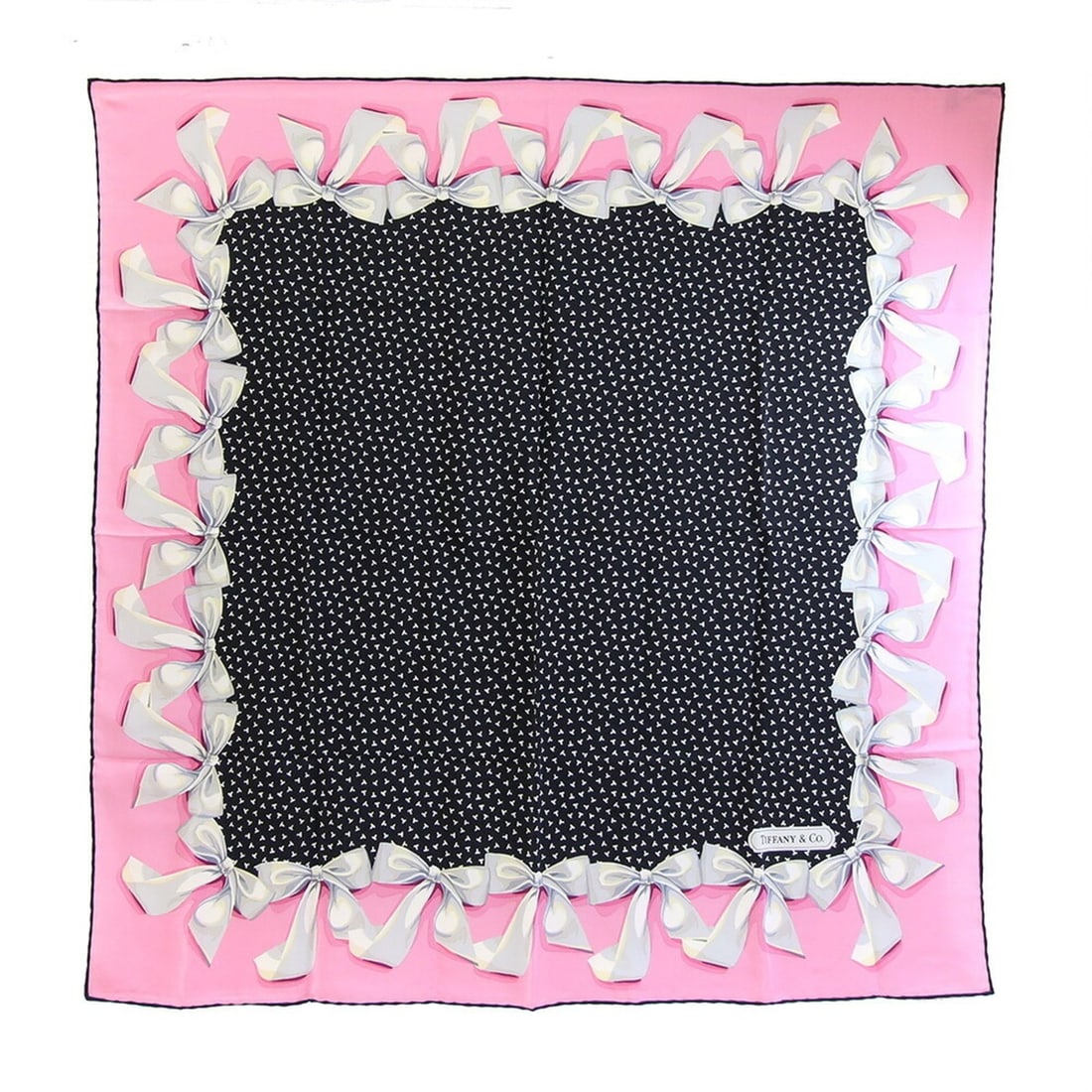 Tiffany & Co. Scarf Muffler T DESIGN Pink Black Silk Ribbon Large Stole for Women TIFFANY CO.