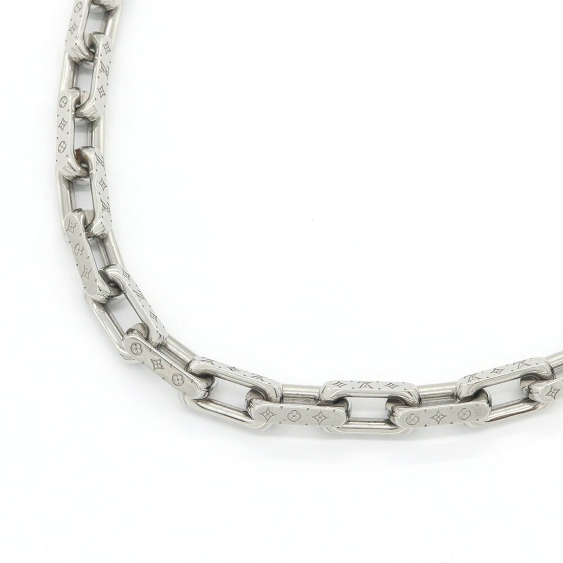 Louis Vuitton Monogram Necklace Chain M00307 Silver Metal Heavyweight Men's