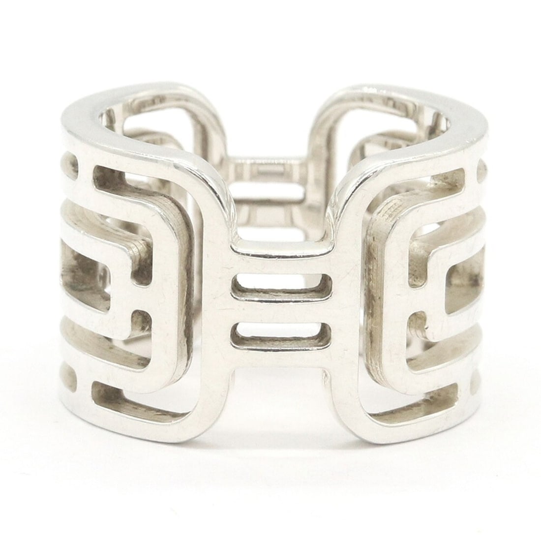 Hermes Arcan GM Ring, Sterling Silver 925, Size 58, Wide, Women's/Men's Ring: --- Catalog ---Category: SizeUS Size: 9Brand Size: 58Category: DesignType: Band ringColor: SilverGender: Men,WomenMaterial: Sterling silver 925Category: GeneralBrand: Hermes--- Item List ---Section: C