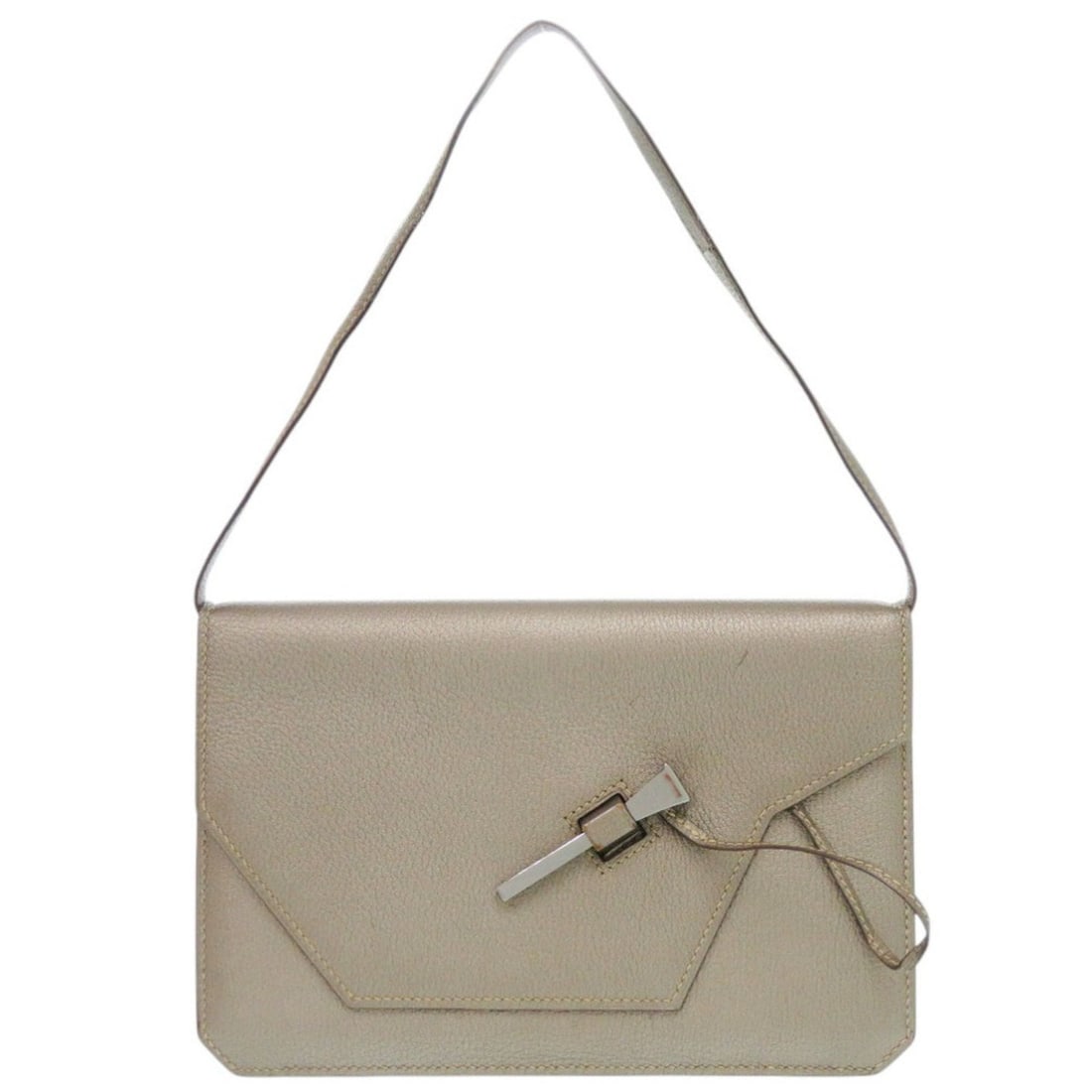Hermes Envelope Chevre leather, gold with silver hardware, ?I stamp (made in 2005), shoulder bag,: --- Catalog ---Category: SizeSize (HxWxD): 16cm x 24.5cm x 3cm / 6.29'' x 9.64'' x 1.18''Category: DesignType: Shoulder bagColor: BrownGender: WomenMaterial: Chevre leather Category: GeneralBrand: Her