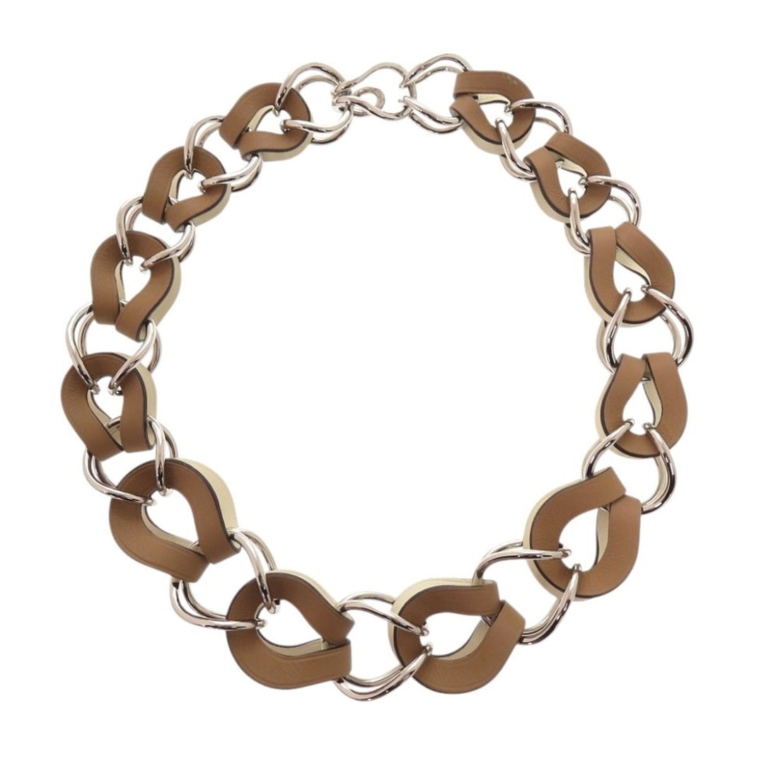 Hermes VIREVOLTE Necklace, Metal and Leather, Brown, U Stamp (Made in 2022), 1522HERMES