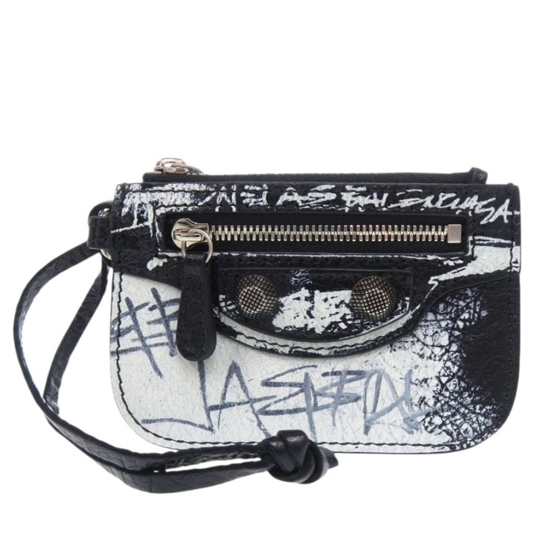 Balenciaga Le Cagoul Graffiti 776769 Leather Black Wallet/Coin Case 1493BALENCIAGA
