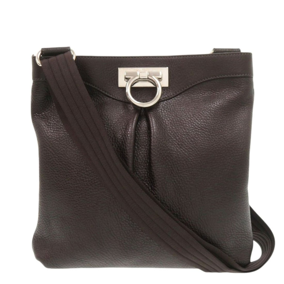 Salvatore Ferragamo Gancini AU-21 B499 Leather Brown Shoulder Bag 1442Salvatore