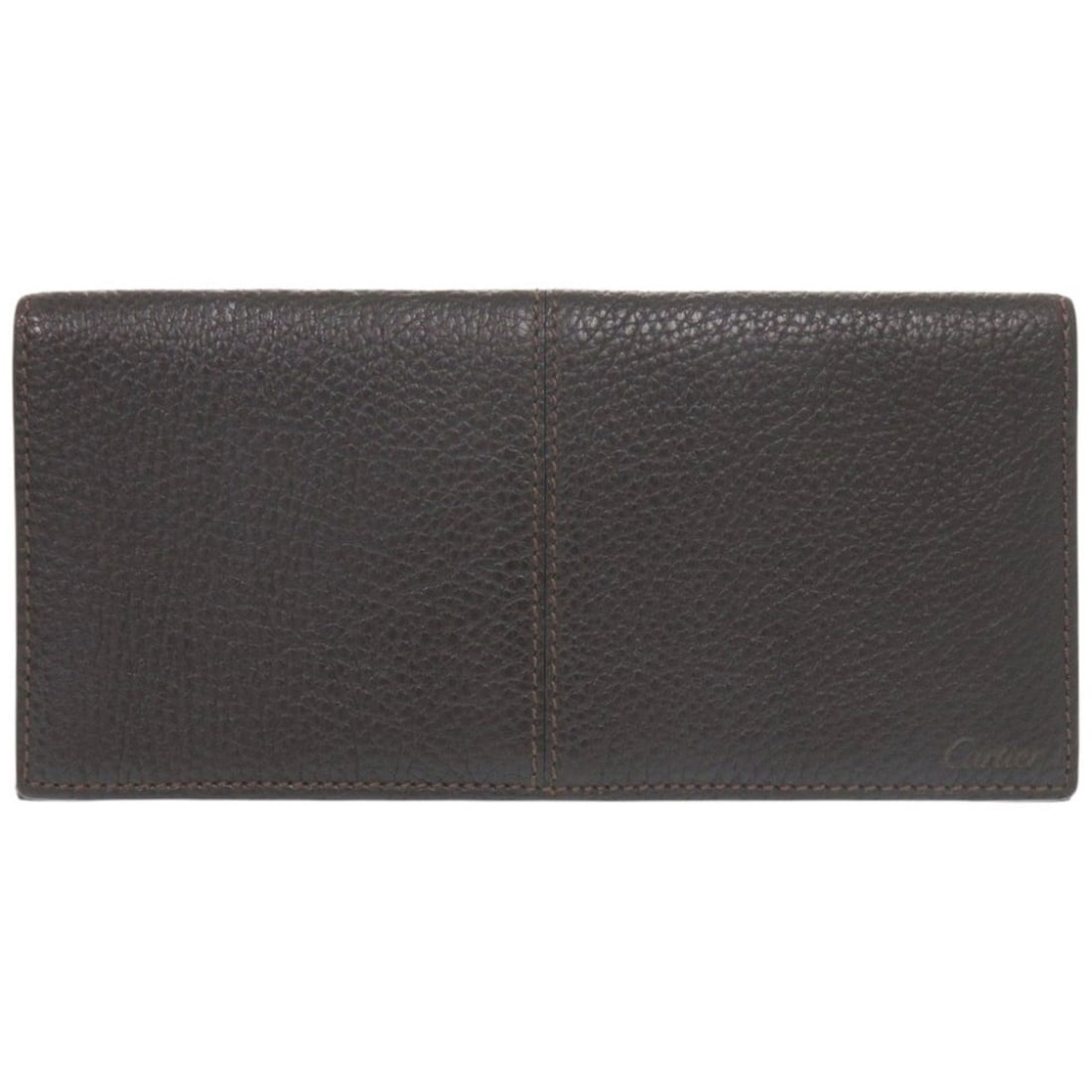 Cartier Saddle Stitch Leather Dark Brown Billfold Long Wallet 1297CARTIER: --- Catalog ---Category: SizeSize (HxWxD): 9cm x 18.5cm / 3.54'' x 7.28''Category: DesignType: Long wallet (bi-fold)Color: Dark brownGender: MenMaterial: Leather Category: GeneralBrand: CartierCountry
