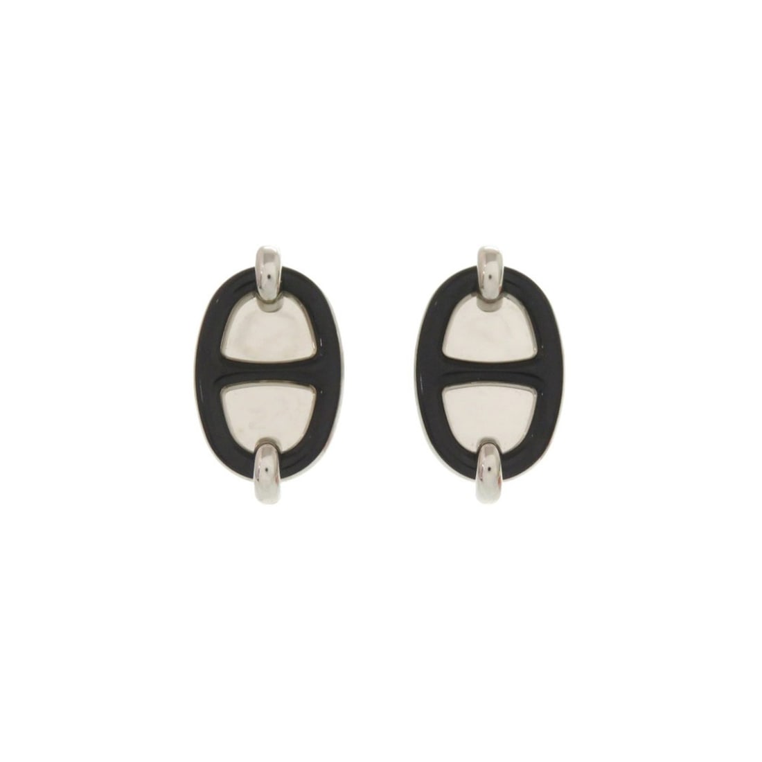 Hermes Mini Maillon Earrings, Metal, Black, 0274HERMES: --- Catalog ---Category: SizeSize (HxWxD): 20.00mm x 12.00mm / 0.79'' x 0.47''Category: DesignType: Stud earringsColor: Black, SilverGender: WomenMaterial: MetalCategory: GeneralBrand: HermesCountry o
