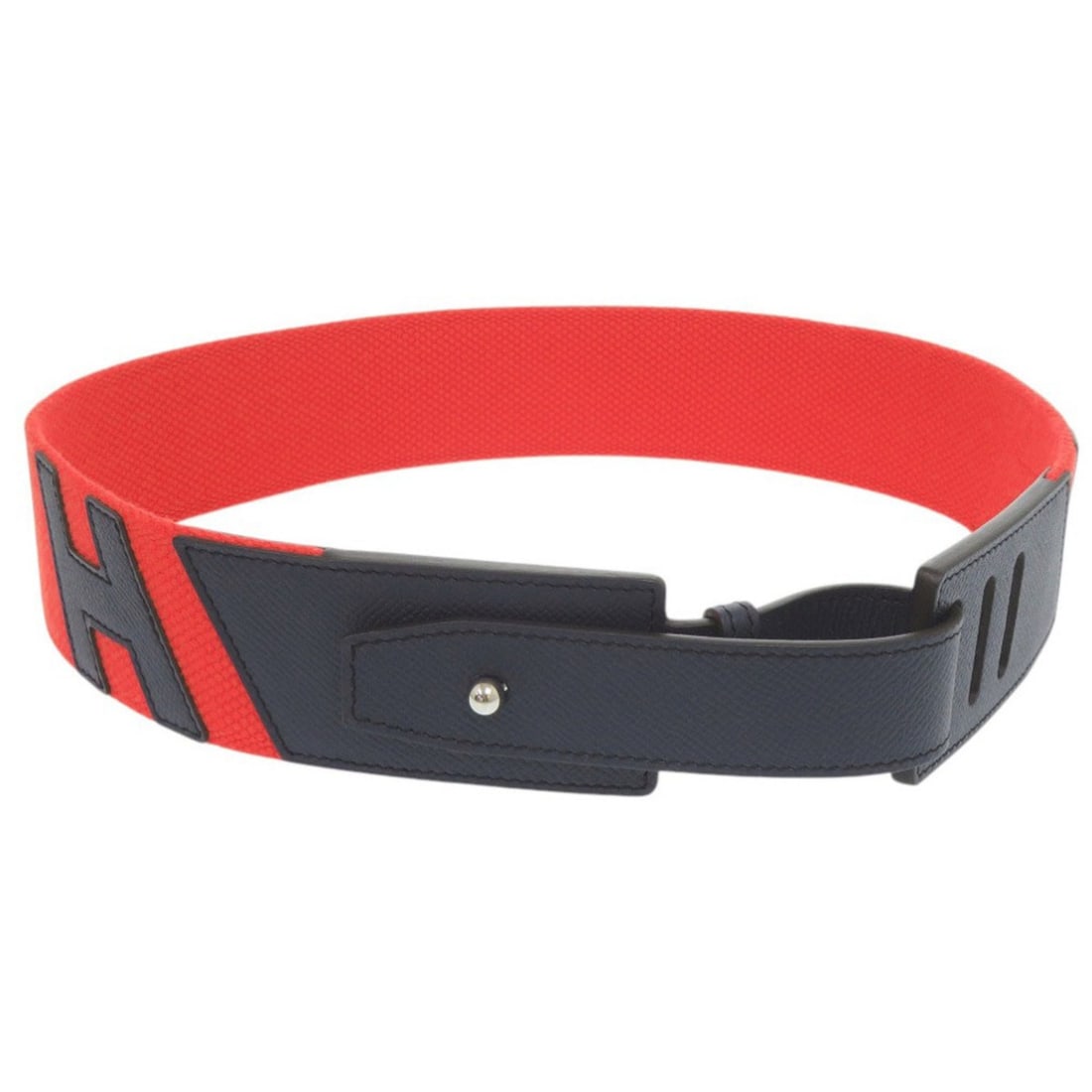 Hermes Croisière Canvas Leather Belt, Red, Silver Hardware, Z Stamp (2021), 0017HERMES Men's: --- Catalog ---Category: SizeLength: 71.5cm - 75cm / 28.14'' - 29.52''Category: DesignType: Standard beltColor: Navy, Red color, SilverGender: MenMaterial (Strap): Canvas , Leather Category: GeneralBr