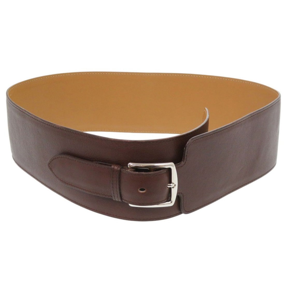 Hermes Evercolor Veau Chamonix Havana Silver Hardware Belt ?L Stamp (Made in 2008) 0630HERMES: --- Catalog ---Category: SizeLength: 80.5cm - 85cm / 31.69'' - 33.46''Category: DesignType: Standard beltGender: WomenMaterial (Strap): Leather Category: GeneralBrand: HermesCountry of Origin: France-
