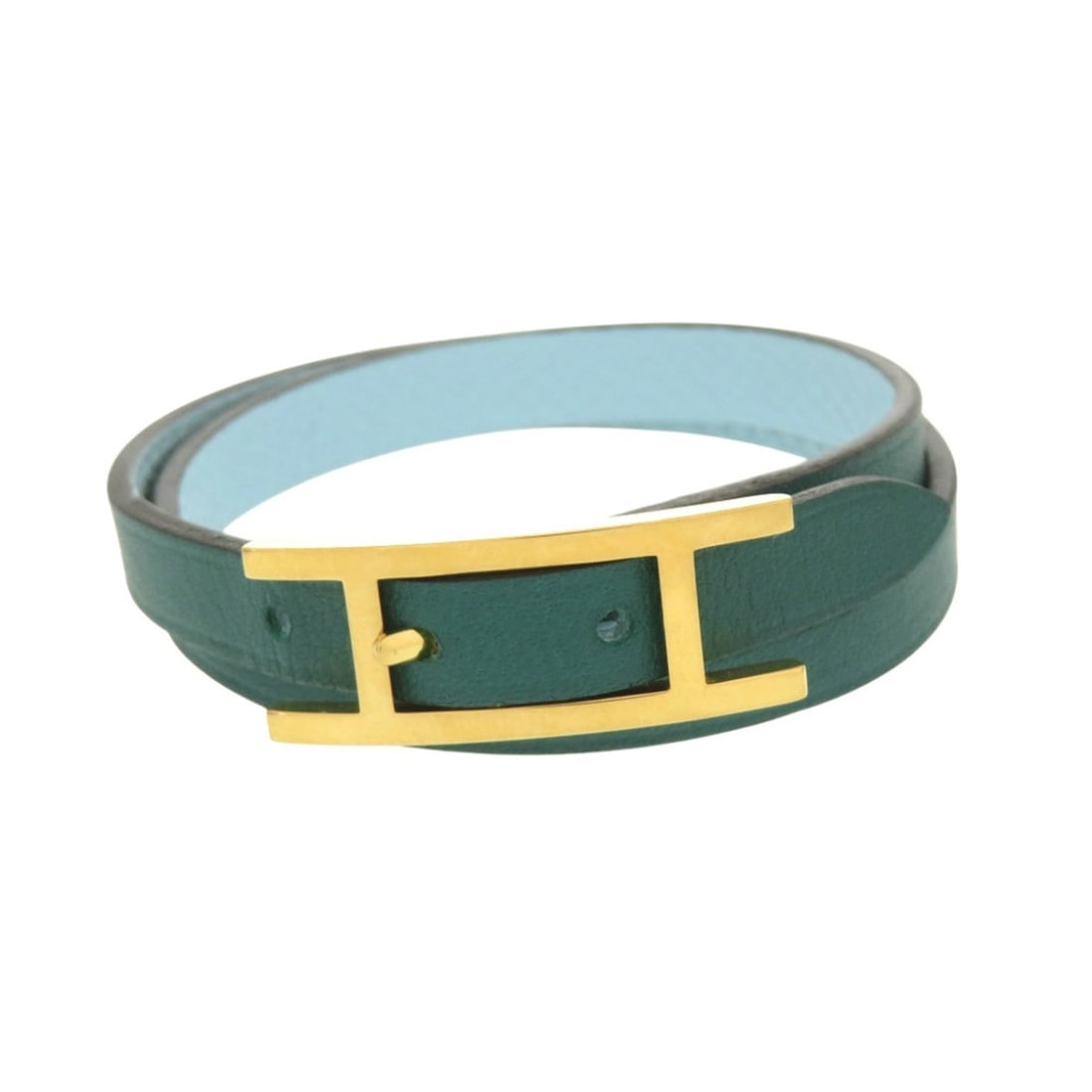 Hermes Double Strand Behapi Tour Bracelet, Veau Swift and Epsom Leather, Light Blue Green,