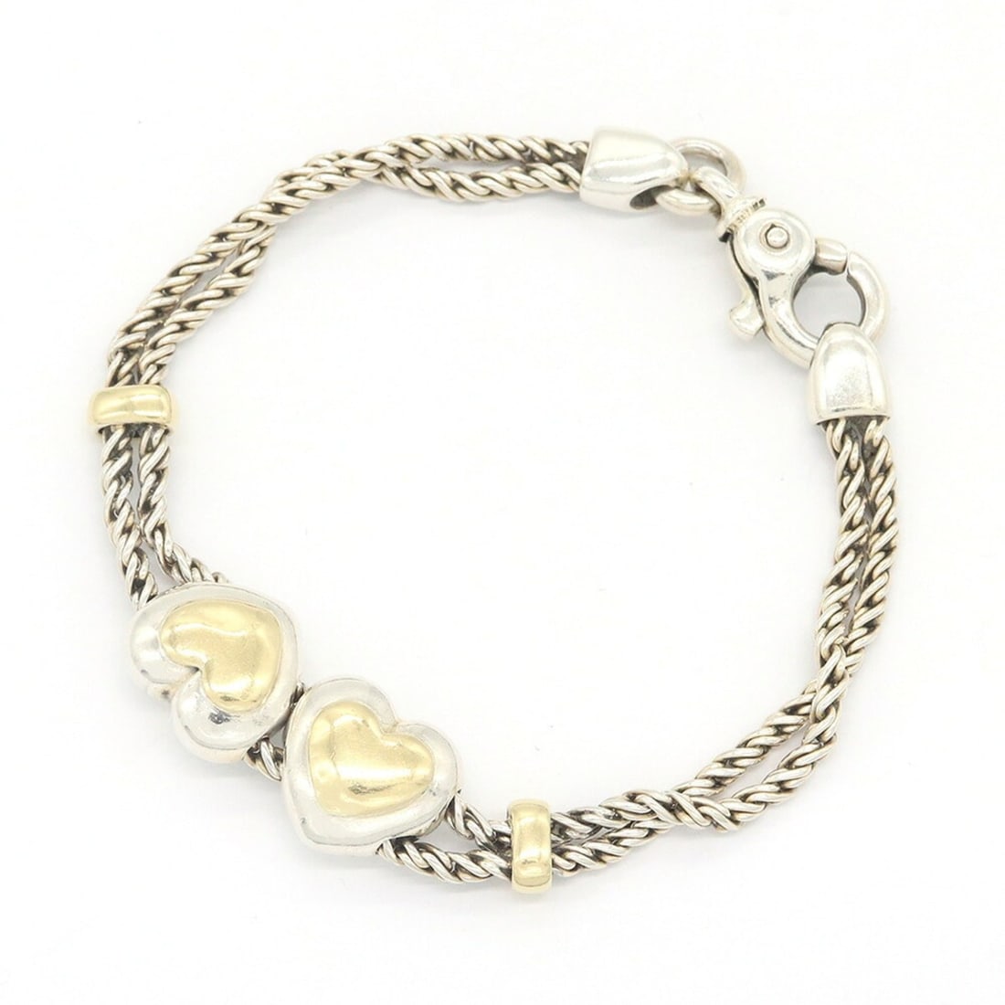 Tiffany & Co. Double Rope Heart Bracelet, Sterling Silver 925 18K Yellow Gold, Layer, Twisted, Screw