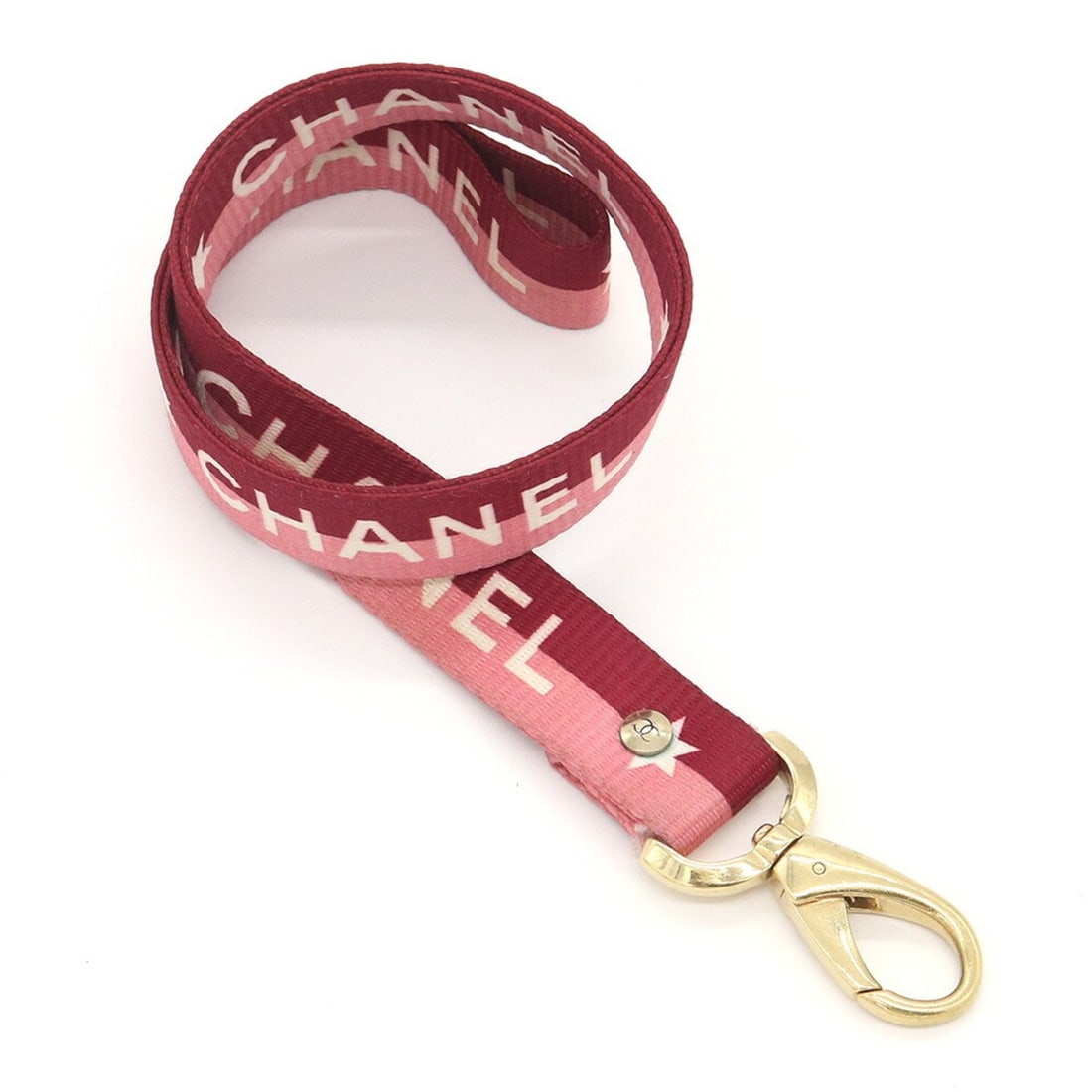 Chanel Neck Strap, Dark Pink, Pink Nylon Canvas Keychain, Keyring, Women's CHANEL: --- Catalog ---Category: DesignType: Neck strapColor: Gold, PinkMaterial: Canvas, NylonCategory: GeneralBrand: Chanel--- Item List ---Section: ConditionRanking: Rank AB Used - Traces of usage,