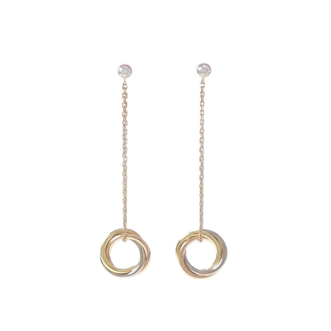 Cartier Trinity Earrings: --- Catalog ---Category: SizeSize (HxWxD): 43.90mm x 10.80mm / 1.73'' x 0.43''Category: DesignType: Drop earringsGender: WomenMaterial: Pink gold (18K), White gold (18K), Yellow gold (18K)Category: