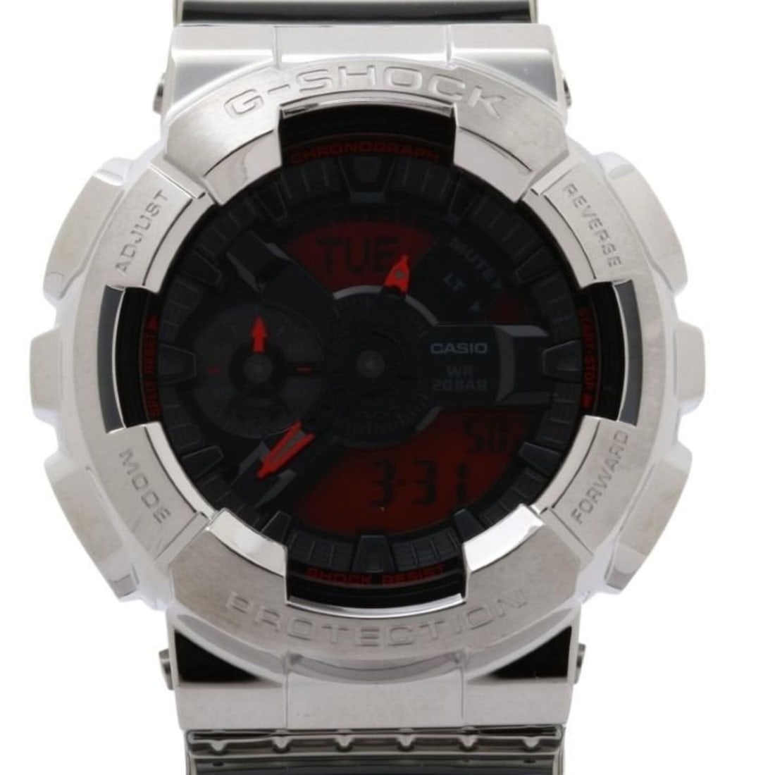 CASIO G-SHOCK FINE METALLIC SERIES ANALOG-DIGITAL 110 GM-110YRA-8AJF Watch, Red, Black, Silver,: --- Catalog ---Category: SizeWrist Size: 14.5cm - 21.5cm / 5.7'' - 8.46''Case Diameter: 48.8mm / 1.92''Category: DesignType: WristwatchGender: MenColor (Dial): BlackMaterial (Case): Stainless