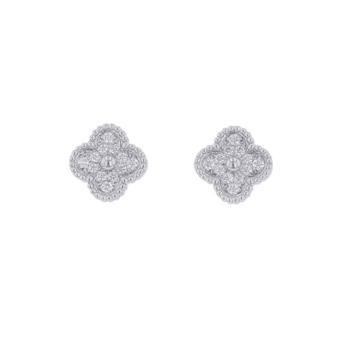 Van Cleef & Arpels Sweet Alhambra Diamond Earrings, 24 Diamonds, Total 0.16ct, 18K White Gold,: --- Catalog ---Category: SizeSize (HxWxD): 9.40mm x 9.40mm / 0.37'' x 0.37''Category: DesignType: Stud earringsGender: WomenMaterial: White gold (18K)Category: GeneralBrand: Van Cleef & Arpels---