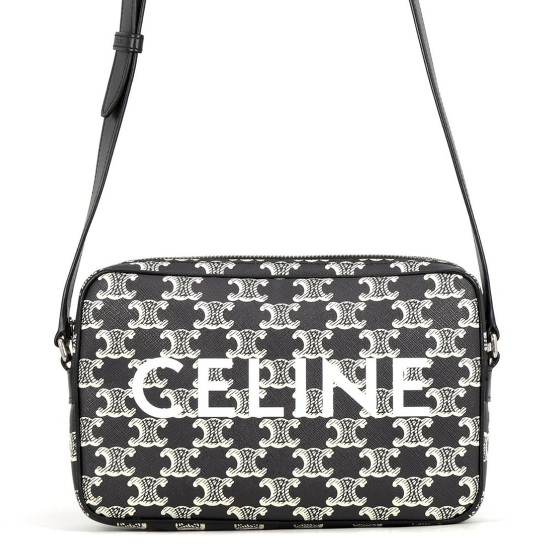 Celine Triomphe Horizontal Medium Shoulder Bag, Handbag 194502, Black/White,: --- Catalog ---Category: SizeSize (HxWxD): 16cm x 22.5cm x 4cm / 6.29'' x 8.85'' x 1.57''Category: DesignType: Messenger bag, Shoulder bagColor: Black, WhiteGender: Men,WomenMaterial: PVC , Leather Ca
