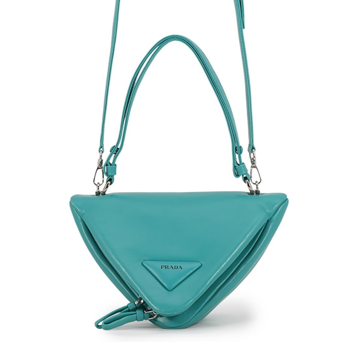 Prada Padded Triangle Leather Handbag 1BA315 PRADA 2-way: --- Catalog ---Category: SizeSize (HxWxD): 14.5cm x 24cm x 15cm / 5.7'' x 9.44'' x 5.9''Category: DesignType: HandbagColor: Green, TurquoiseGender: WomenMaterial: Leather Category: GeneralBrand: Prada