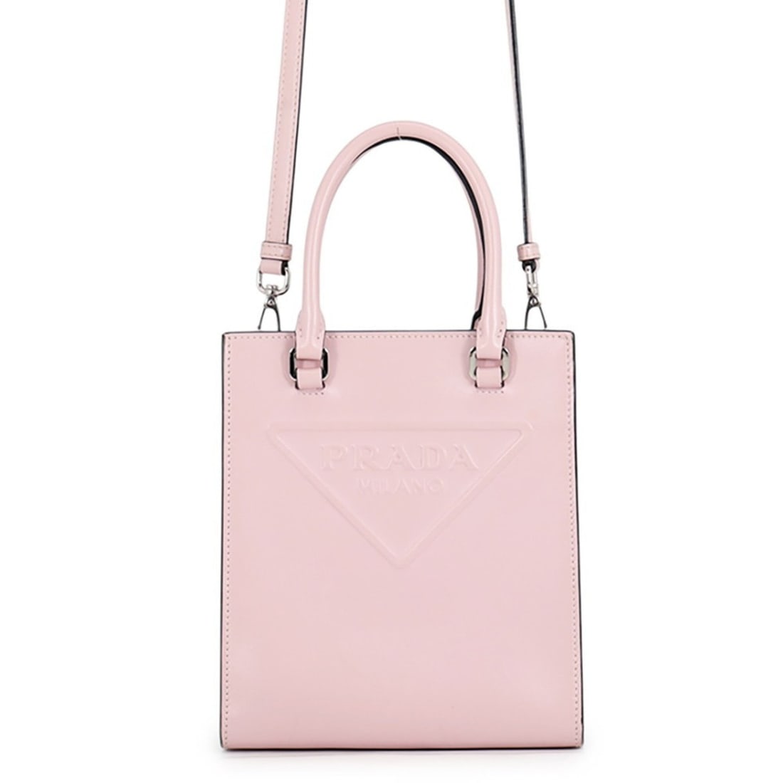 Prada Embossed Triangle Mini Leather Handbag 1BA333 PRADA 2-way: --- Catalog ---Category: SizeSize (HxWxD): 19cm x 16.5cm x 6.5cm / 7.48'' x 6.49'' x 2.55''Category: DesignType: HandbagColor: PinkGender: WomenMaterial: Leather Category: GeneralBrand: PradaCountry o
