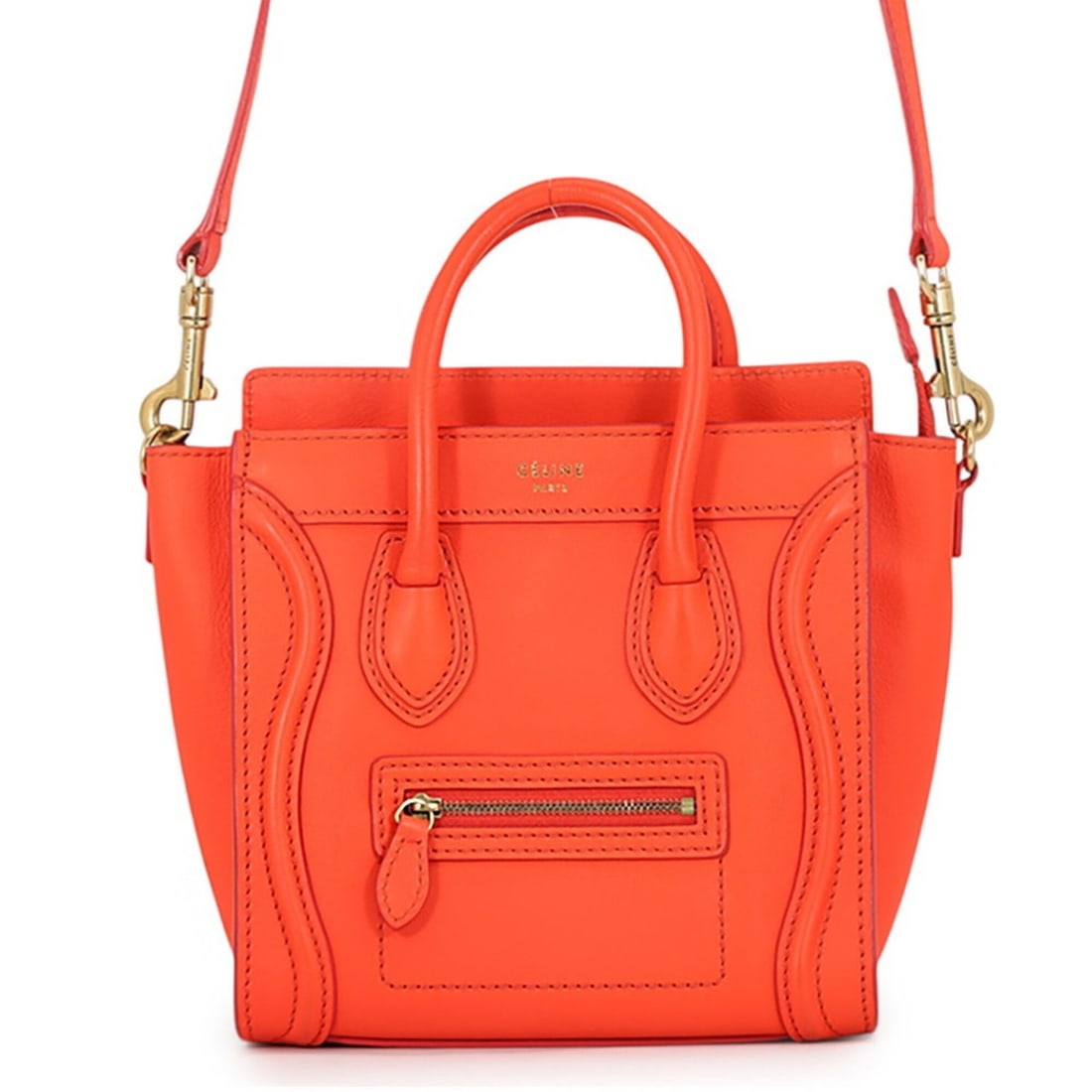 Celine handbag, Luggage Nano Shopper, leather, 168243, CELINE 2-way shoulder bag,: --- Catalog ---Category: SizeSize (HxWxD): 21cm x 20cm x 9.5cm / 8.26'' x 7.87'' x 3.74''Category: DesignType: Handbag, Shoulder bagColor: OrangeGender: WomenMaterial: Leather Category: GeneralBrand: 