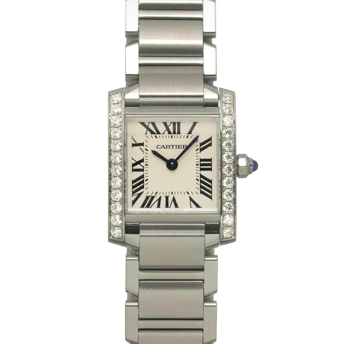 Cartier Tank Francaise SM W4TA0008 Women's Watch, Diamond Bezel, Ivory, Quartz Watch: --- Catalog ---Category: SizeWrist Size: 16.5cm / 6.49''Case Diameter: 20mm / 0.79''Category: DesignType: WristwatchGender: WomenColor (Dial): IvoryMaterial (Band): Stainless steelMaterial (Case): Sta
