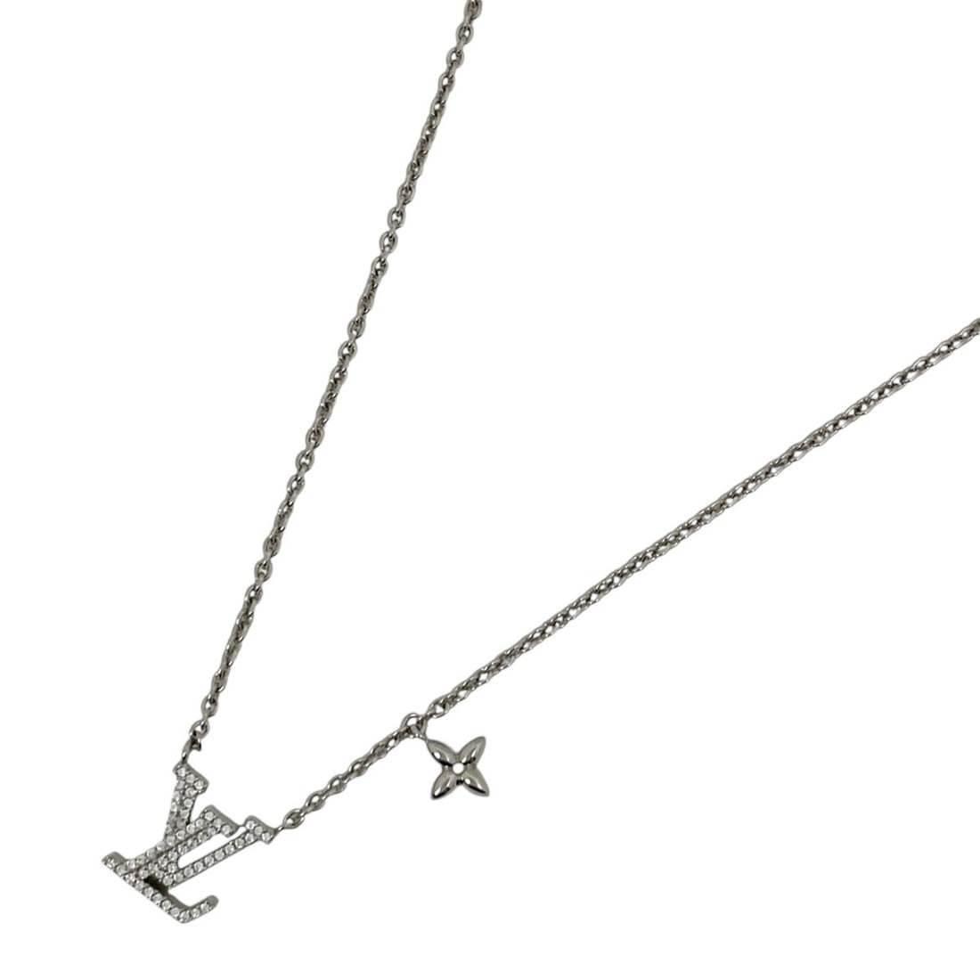 Louis Vuitton LV Iconic Silver Rhinestone Necklace for Women: --- Catalog ---Category: SizePendant Size: 12mm x 12mm / 0.47'' x 0.47''Neck Circumference: 47.5 cm / 18.7''Category: DesignColor: SilverGender: WomenMaterial: Rhinestone, SilverNecklace Type: Necklac