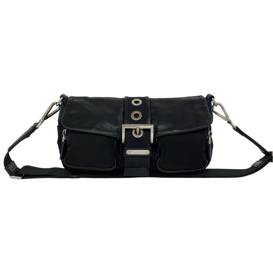 PRADA Prada Triangle Logo Hardware Tessuto Nylon Leather Genuine Shoulder Bag Pouch Crossbody Black (1 of 17)