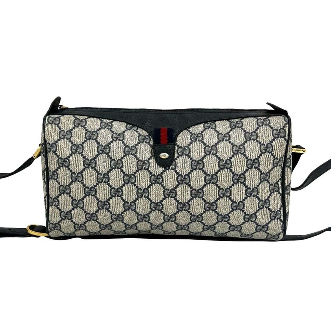 GUCCI Vintage Old Gucci Sherry Line GG Logo Hardware Leather Shoulder Bag Navy 820-6