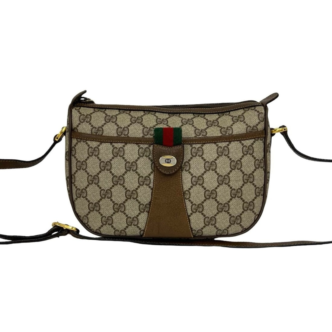 GUCCI Vintage Sherry Line GG Logo Hardware Leather Shoulder Bag Pouch Brown 19784